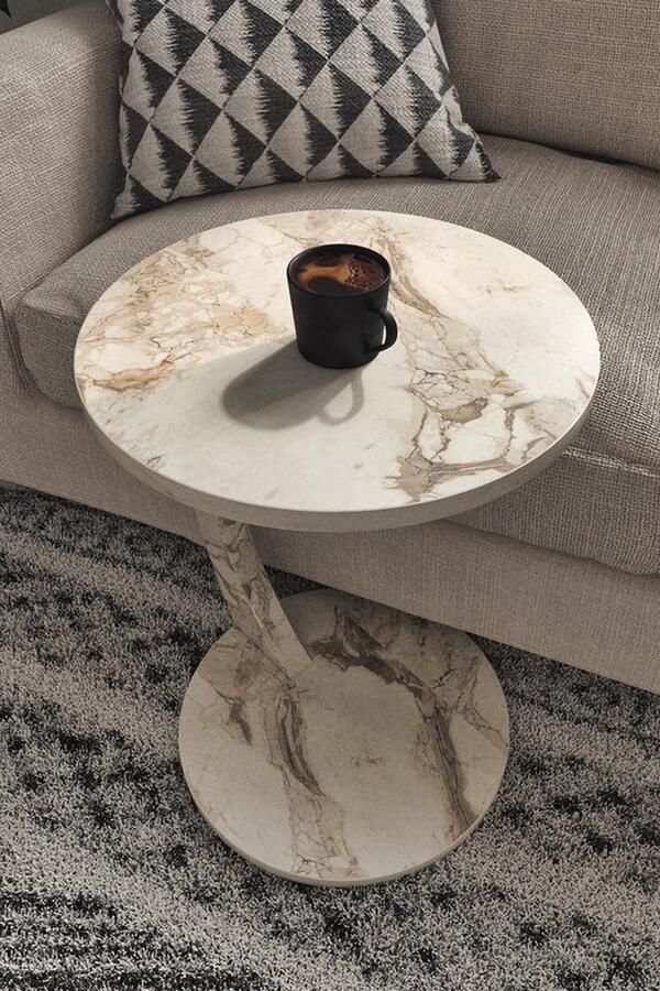 Nestly Bijzettafel Salontafel Wiel C Tafel Banktafel Nesttafel Servicetafel Mdf Wit en Marmer