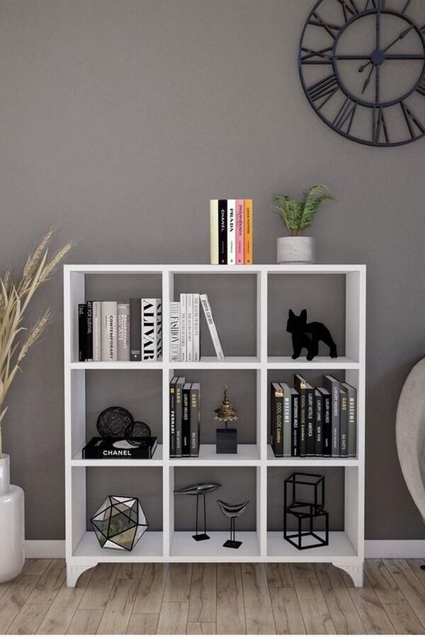 Nestly Boekenkast met Planken Vierkante Boekenkast Bibliotheek Kubus Boekenkast 9 Vakken Wit