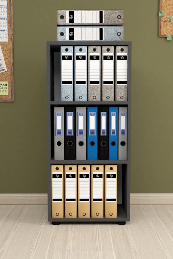 Nestly Kantoorkast Boekenarchiefkast -Kantoormeubilairkast Prismakast Boekenkast 3 Planken Antraciet