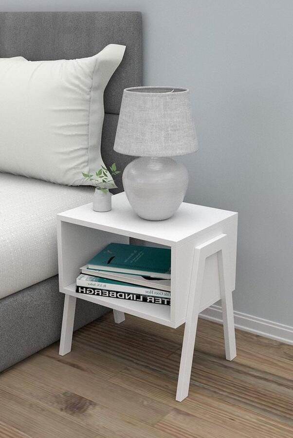 Nestly Mdf Hout Flora 17-01 Slaapkamer Nachtkastje Bijzettafel Wit Nachtkastje 49 x 35 x 49 cm