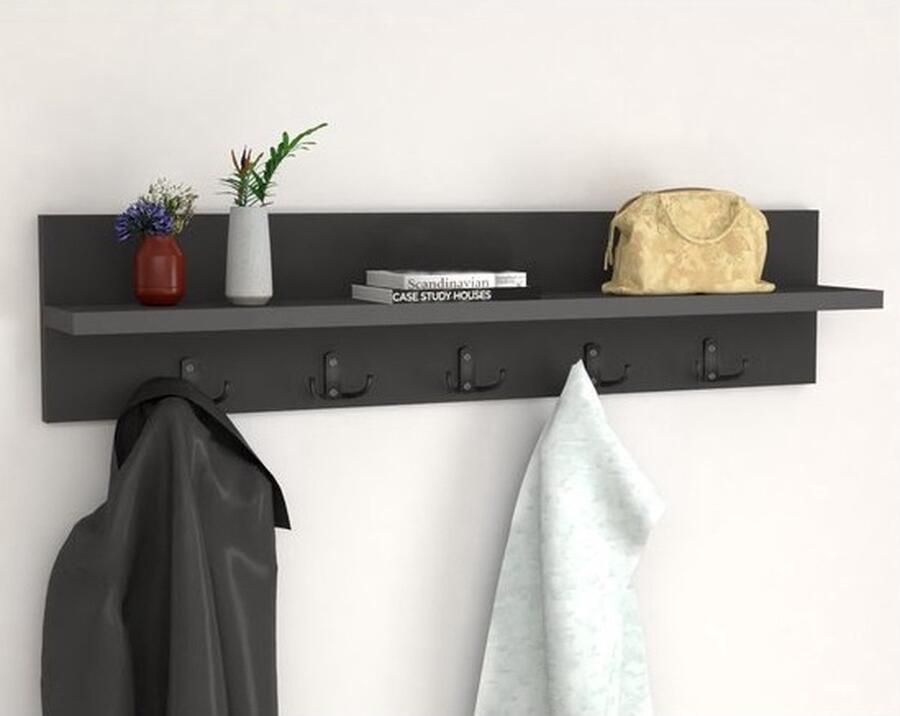 Nestly Wandkapstok Antraciet Grijs – Wandplank Kapstok 80 cm 10 Haken