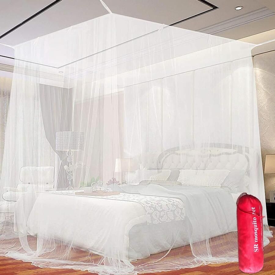 Netbed 200 x 200 x 180 cm Universeel Vierkant Klamboe Dicht Gaas Klamboe Bedhemel voor Tweepersoonsbed en Eenpersoonsbed Vliegennet Klamboe