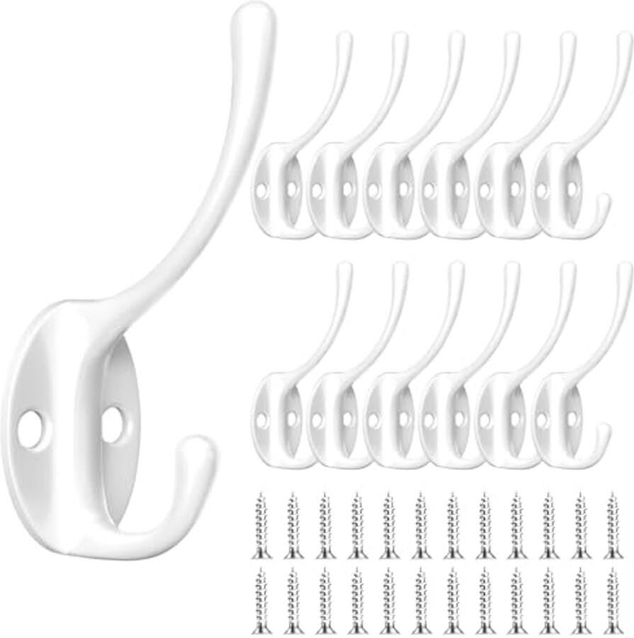 Newaner 12 stuks kapstokken vintage kapstokken zwanenhalshaken metalen wandhaken met 24 schroeven voor slaapkamer kapstokhaken badkamer keuken (wit)