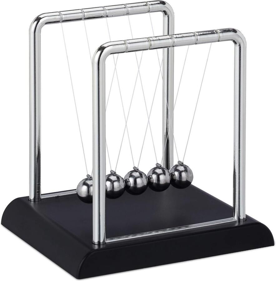 Newton Cradle 5 ballen HBD: ca. 9 x 9 x 7 5 cm decoratie voor kantoor & bureau balanceerballen zilver