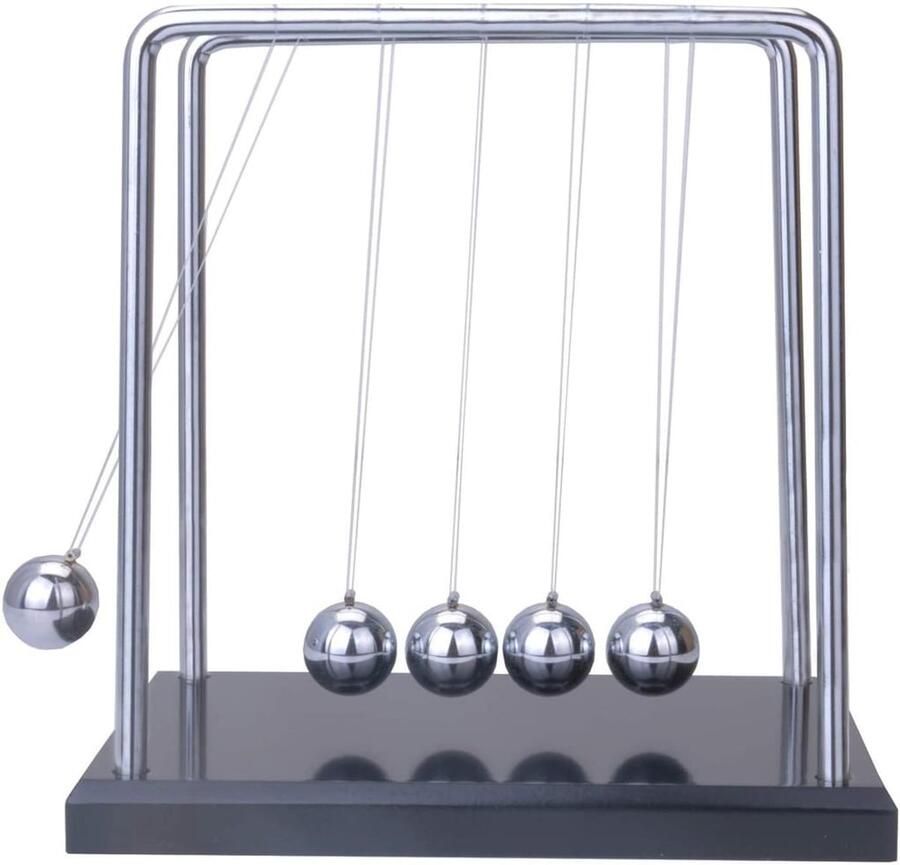 Newton Cradle – Newton Pendel – 5 Balanceerballen voor op het Bureau – Kantoordecoratie – Decoratie Pendulum – 18x15x18 cm – Zilver