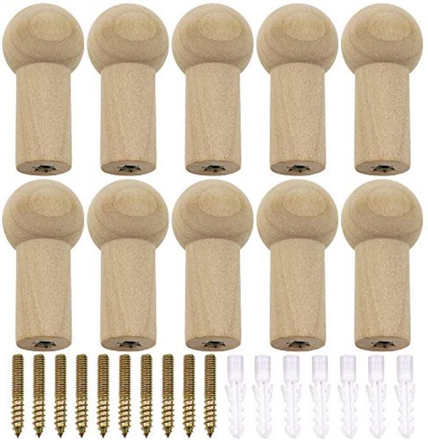 NewZC 12 stuks houten kapstokhaken wandhaken van natuurlijk beukenhout met schroef 2 5 x 5 2 cm houten wandhaken decoratieve haken voor kleding sjaal hoed tas maximale belasting 7 kg