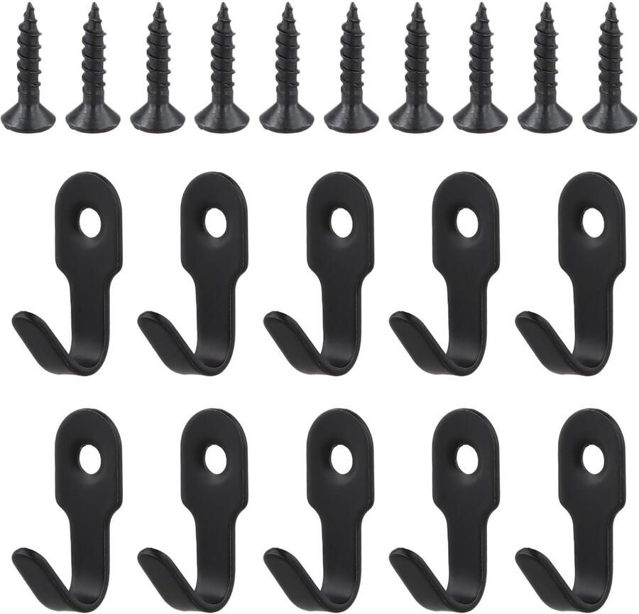 NiceLand 10-pack mini-wandhaken kapstokken enkele haken zwarte metalen kapstokken kleine kapstokken kleine ijzeren haken met 10 schroeven voor slaapkamer woonkamer en keuken