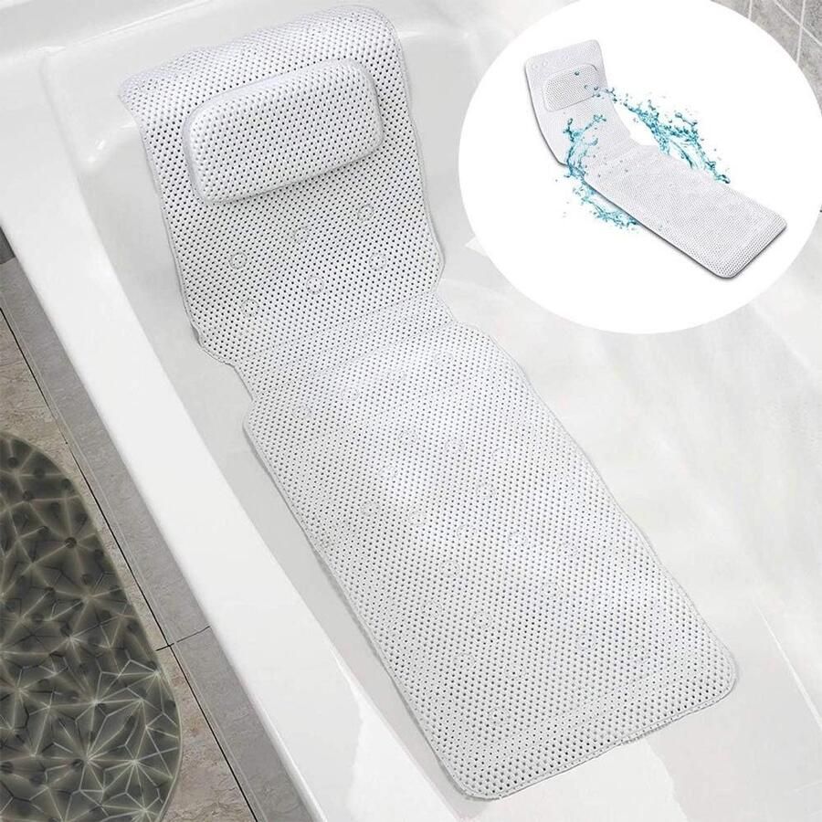 Niet-slipbestendige badmat massagebad- en douchemat PVC antibacterieel full body spa bad matras kussen zacht gewatteerde badmat met ademend Badkuip Full Body Mat Badkuipmat Badkuipkussen (wit)