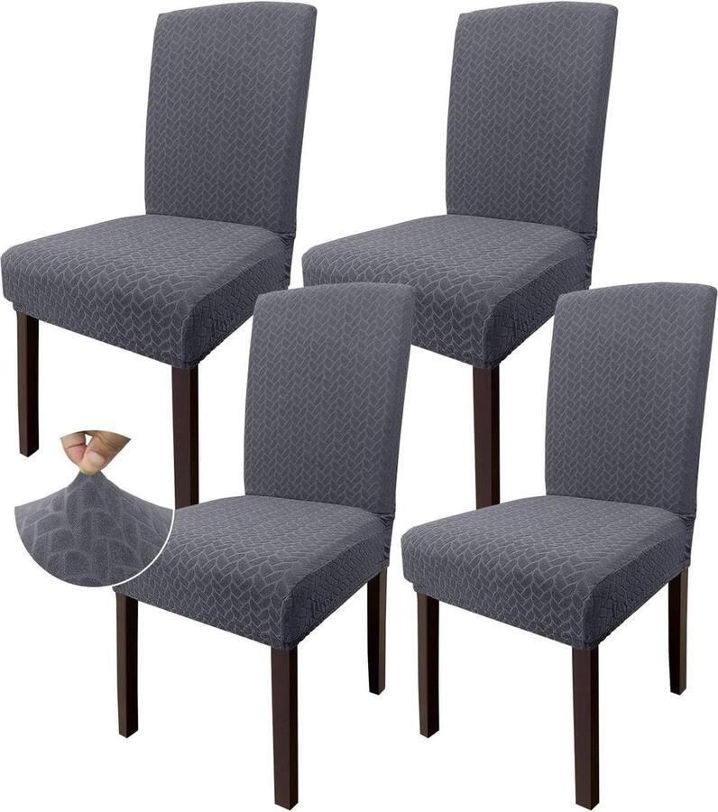 Nieuw Patroon Super Rekbare Verdikte Jacquard Eetkamerstoelhoezen Wasbare Stoelbeschermers voor Kinderen en Huisdieren Set van 4 Grijs 2023
