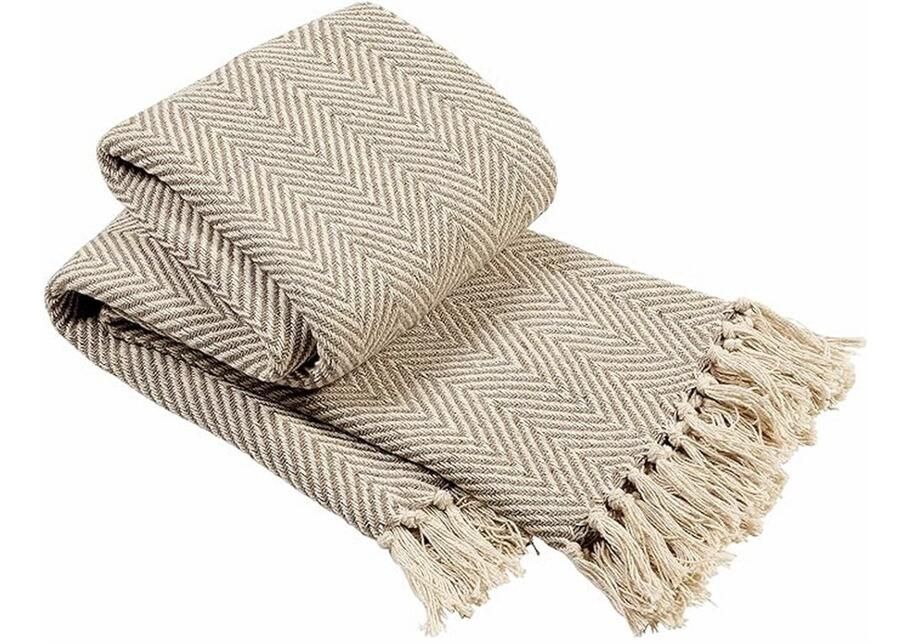 Nieuwe milieuvriendelijke 100% katoenen plaids moderne stijl luxe super zachte warme gezellige comfortabele slaapbank bank stoel reizen lichtgewicht dekens (Tanger 127 x 152