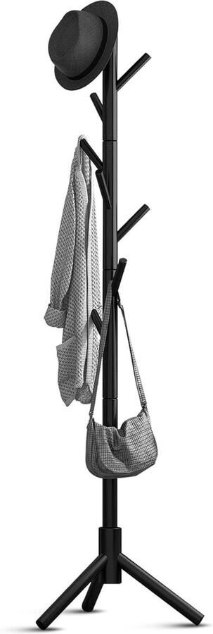 Coat rack 175 cm Standing coat rack with 8 Hooks (3 legs Black)