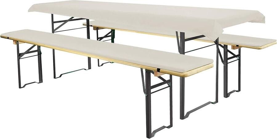 Nieuwe titel: 3-delige overtrekset voor brouwerijbank 1 tafelkleed 240 x 90 cm en 2 kussens voor bank gevoerd 220 x 25 cm in de kleur ecru