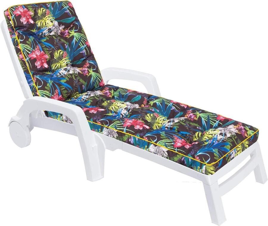 Nieuwe titel: Comfortable Cushion for Sun Lounger 201 x 55 x 8 cm Colourful Leaves Design