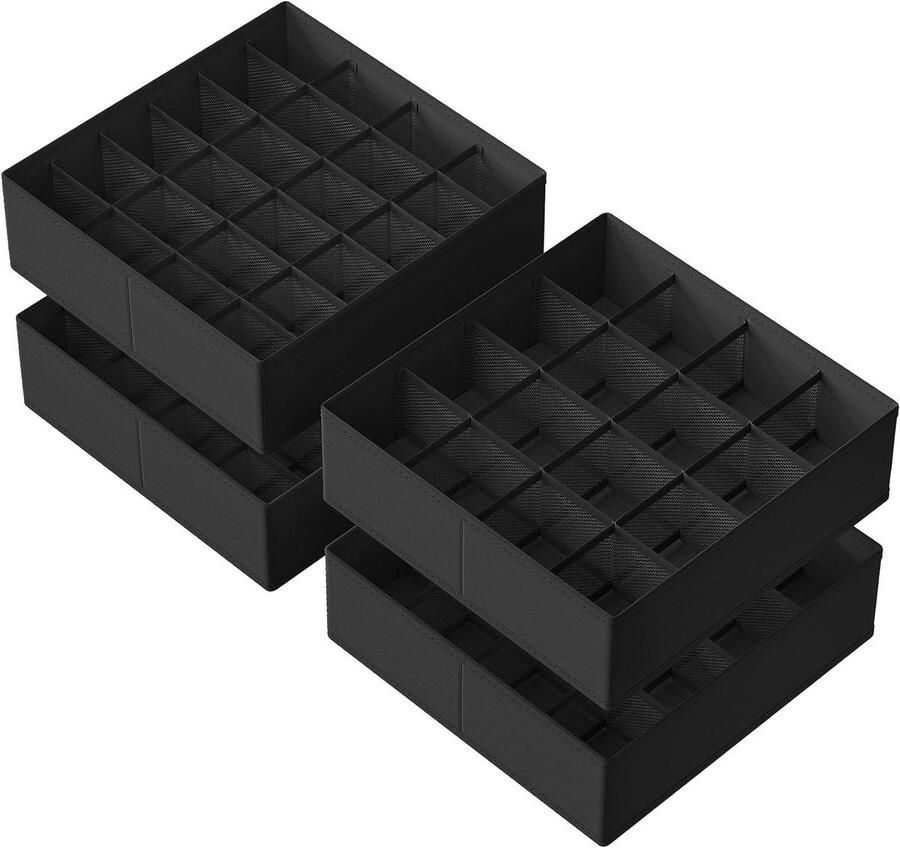 Nieuwe titel: Set van 4 lade-organizers 80 vakken (2x16+2x24) opvouwbare kastorganizer 30 x 30 x 10 cm Inktzwart RUS011B01