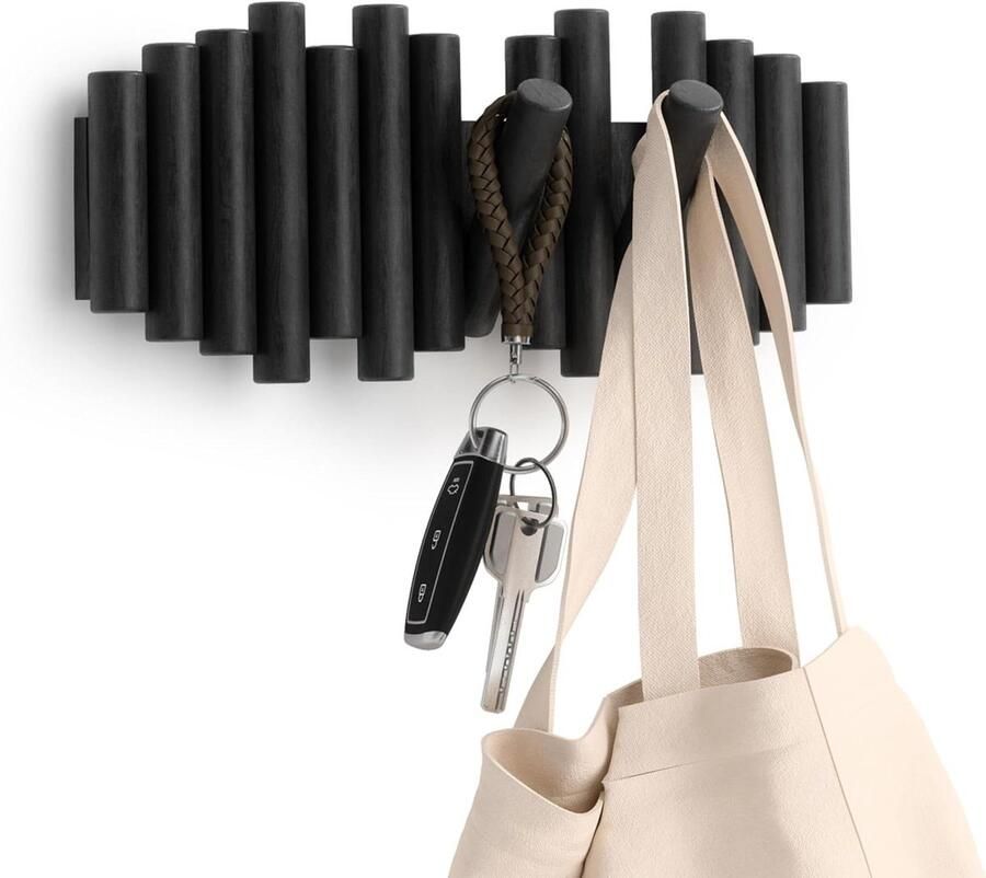 Nieuwe titel: Wandkapstok met 5 haken in Zwart