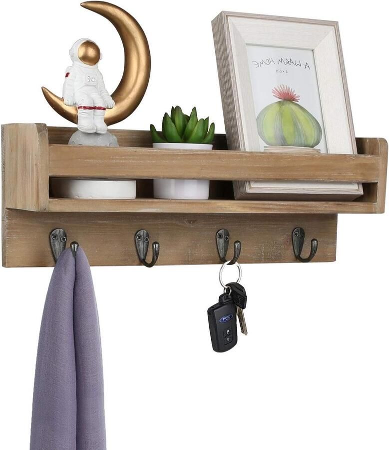 Nieuwe titel: Wandplank Jashaken met 4 Haken en Zwevende Planken voor Hal Slaapkamer Badkamer Keuken