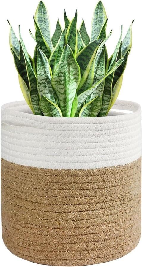 Nieuwe titel:Binnenpot voor planten met katoenen voering en geweven opbergmand 30 cm x 30 cm