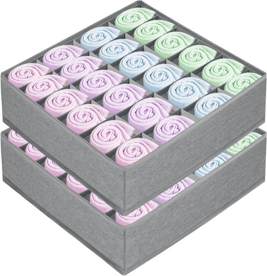Nieuwe titel:Set van 2 ladeorganizers met 24 compartimenten voor sokken ondergoed handdoeken stropdassen (lichtgrijs)