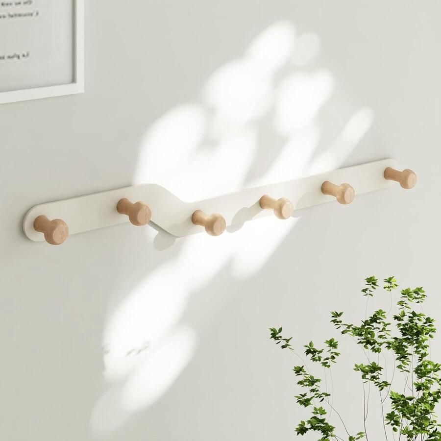 Nieuwe titel:Wall Mounted Coat Rack Without Drilling Hooks for Kids Multi-Purpose Clothes Hanger for Clothes Keys Hats Purses in Hallway Bathroom Closet Bedroom Nursery (6 Hooks)
