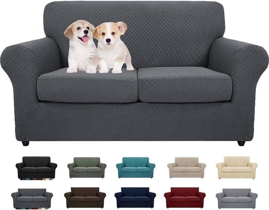 Nieuwste Jacquard Bankhoes 3-delig 2-zits Super Stretch Antislip Donkergrijs