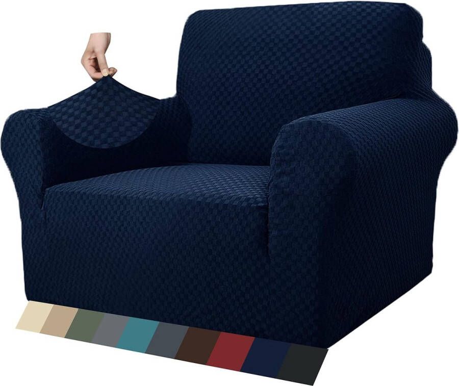 Nieuwste Jacquard stoelhoezen voor woonkamer super stretch antislip stoel slipcover met armen honden huisdiervriendelijk 1-delige bankbeschermer fauteuil cover (1 zits marineblauw)