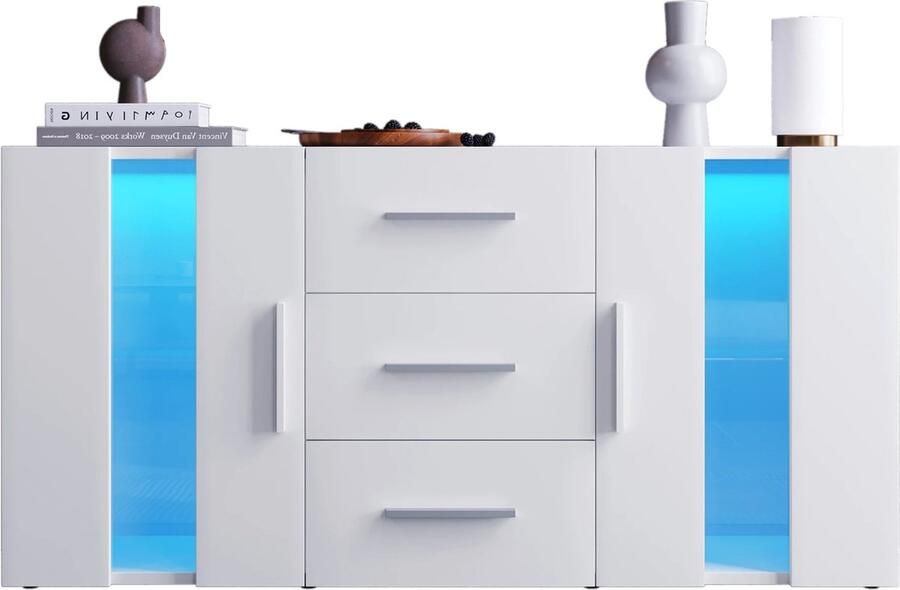 Nique dressoir ladekast 16 kleuren LED verlichting TV meubel Woonkamer kast Eetkamer kast 140x35x70cm Wit