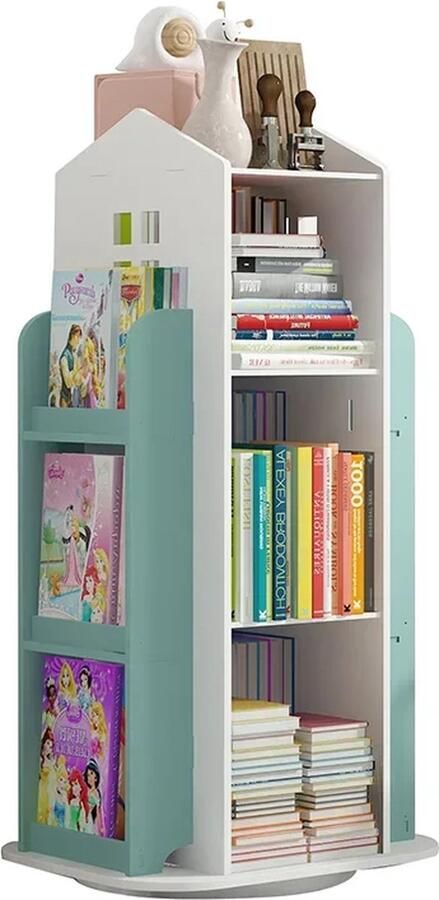 Nique Kinderboekenkast Boekenrek Boekenkast 360 graden draaibaar organizer voor kinderen Opbergrek Wit