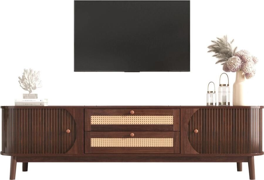 Nique Rotan TV Meubel Kast met Schuifdeuren en Lades 170x46 Bruin Hout