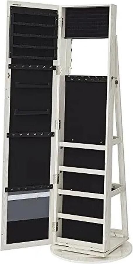 Nique Sieradenkast Met Spiegel Sieradenkastje Sieradenkast Spiegel Kast Draaibaar 360 ° Organizer Met Spiegel Planken Afsluitbare 3-In-1 Sieradenkast Wit