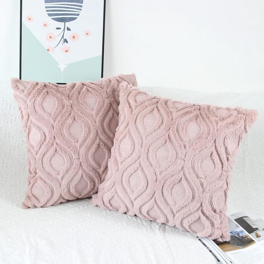 NIULAA Set Van 2 Kussenslopen Van Pluche Wol 40 x 40 cm Oudroze Fluweel Boho Decoratief Kussen Pluizig Bankkussen Bontkussenhoezen Voor Bank Woonkamer Slaapkamer Moderne Kussenhoes