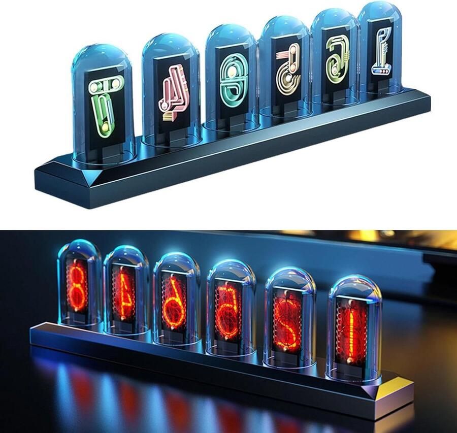 Nixie Tube klok LED met 2 tijdmodi Glow Tube Klok IPS Color Screen Digitale Klok voor thuis slaapkamer bureau decoratie