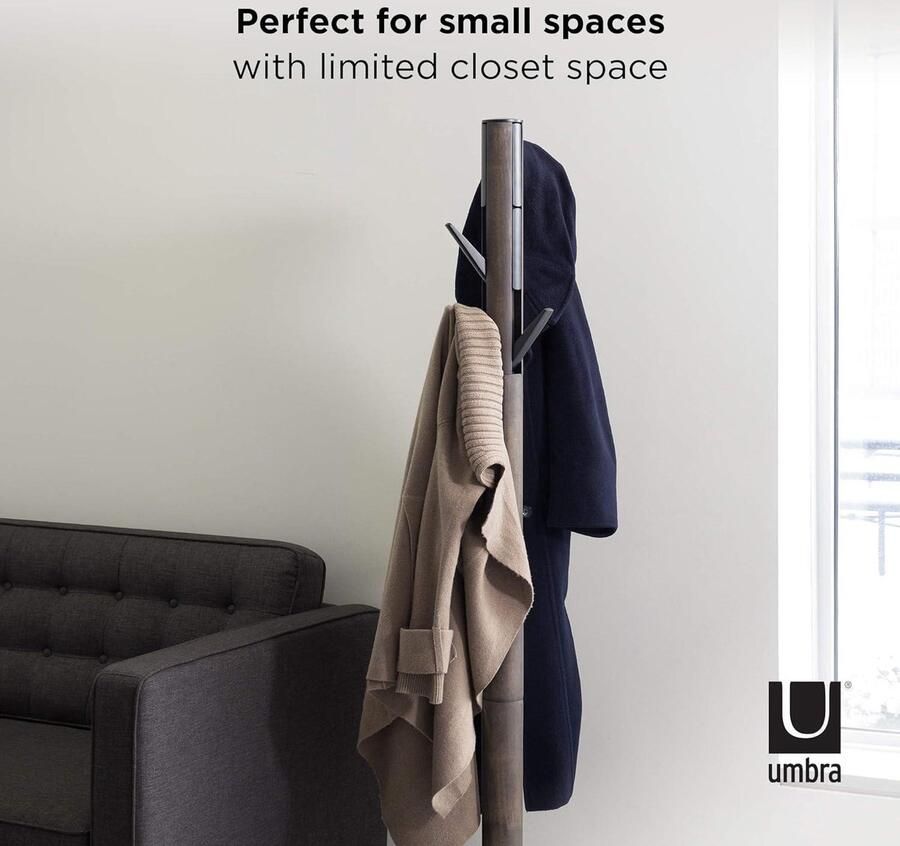 Nodig Flapper kapstok kledinghanger parapluhouder hoedenorganizer entree hout zwart walnoot Kapstok