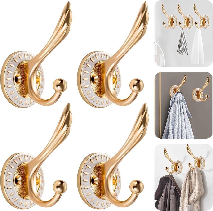 Noekye kapstokhaken garderobehaken kleefhaken magische haken wandhaken zelfklevend deur om te schroeven schroefhaken kapstok wand 4 stuks Electrum