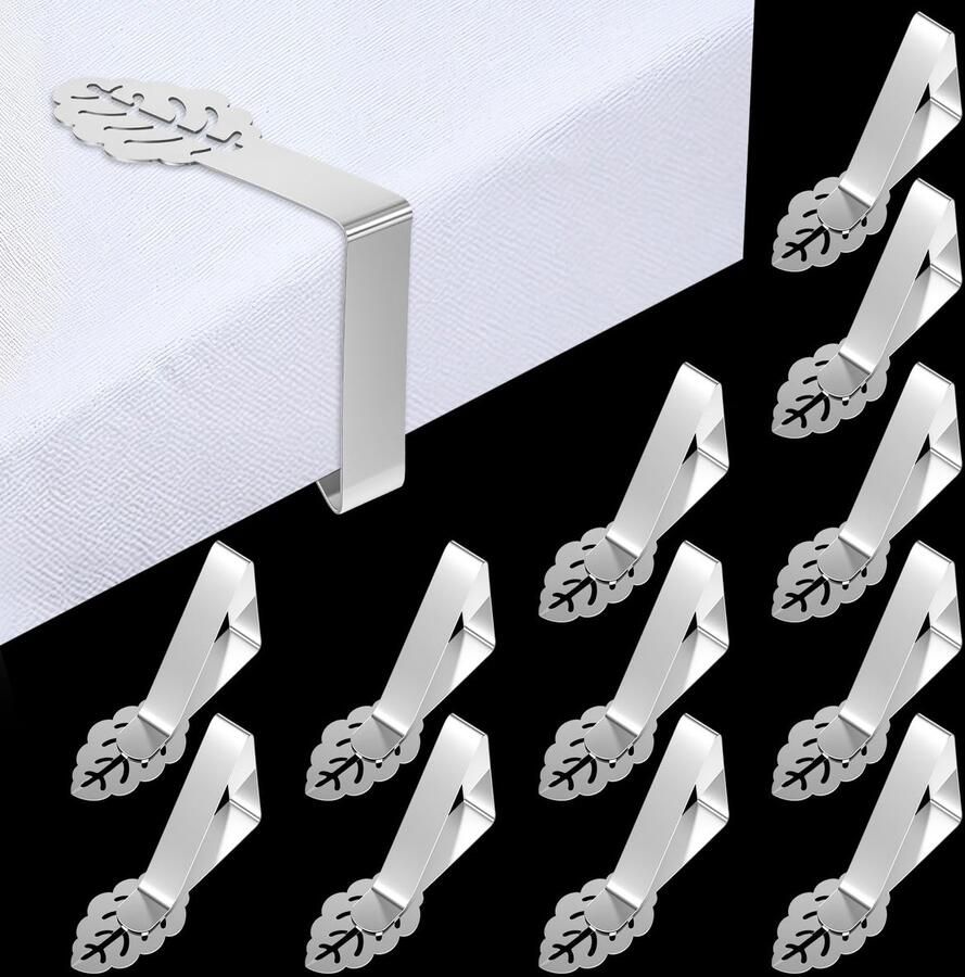 Nogeqi 12 stuks roestvrijstalen tafelklemmen voor tuintafels tafelkleedklemmen voor buiten tafelkleedklemmen voor dikke tafels voor picknicks tuinfeesten en restaurants (bladeren)