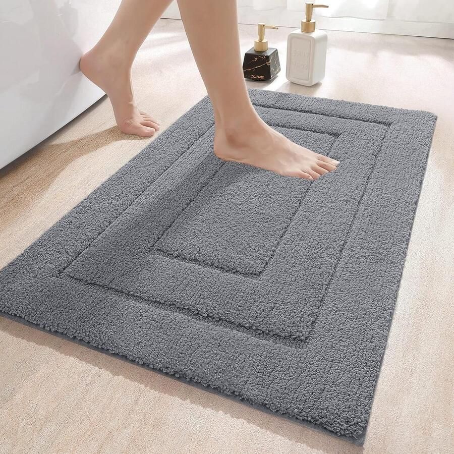 Non-Slip Soft Bathroom Rug Water Absorbent Machine Washable Bath Mat Grey 40 x 60 cm