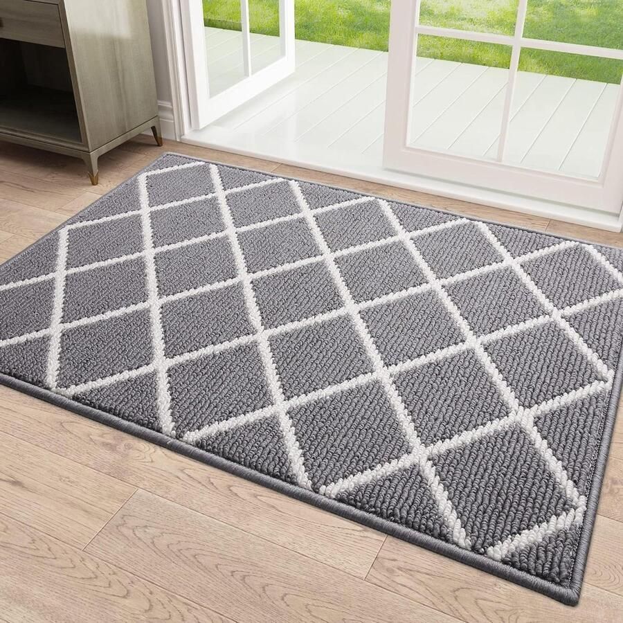Non-Slip Washable Door Mat Outdoor Foot Mat for Easy-Care Indoor & Outdoor Use 60 x 90 cm Diamond Grey
