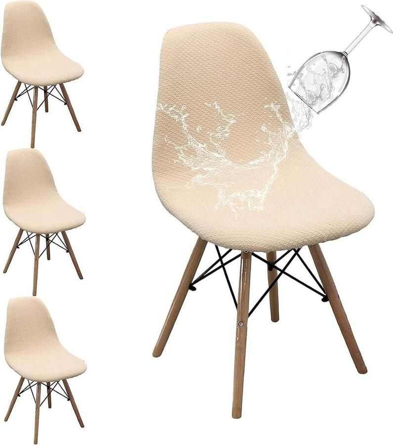 Nordica waterdichte eetkamerstoelhoezen elastische & wasbaar 4 stuks beige