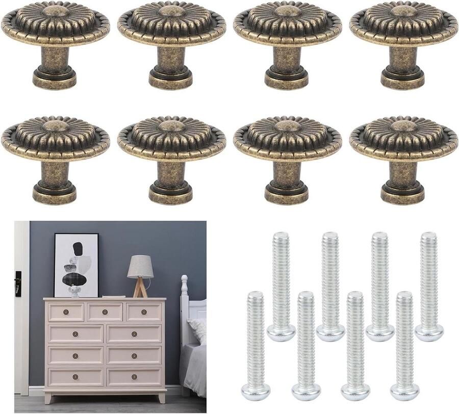Nordivar Antieke meubelknoppen 8 stuks brons Keukenkastjes handgrepen Ladeknoppen met schroeven Vintage meubelknoppen voor kasten Ladenkast meubellades