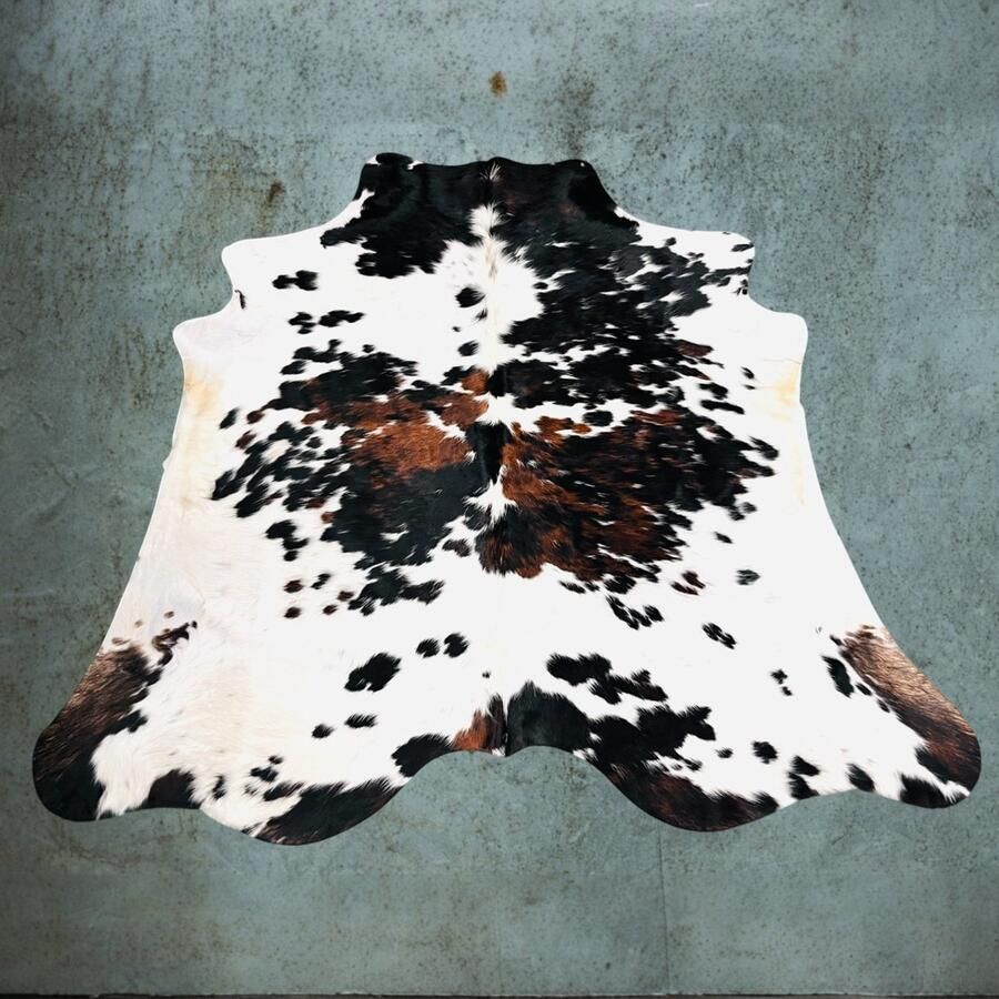 Normandische Koeienhuid vloerkleed industrieel vloerkleed bruin wit zwart T.001 Tri color koeienvel Tricolor 220x220 - Foto 3