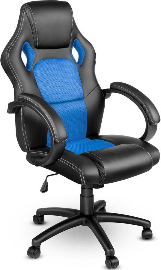 Tresko Racing directeursstoel bureaustoel draaistoel 14 kleurvarianten gevoerde armleuningen wipmechaniek liftsysteem SGS-getest (zwart lichtblauw) - Foto 2