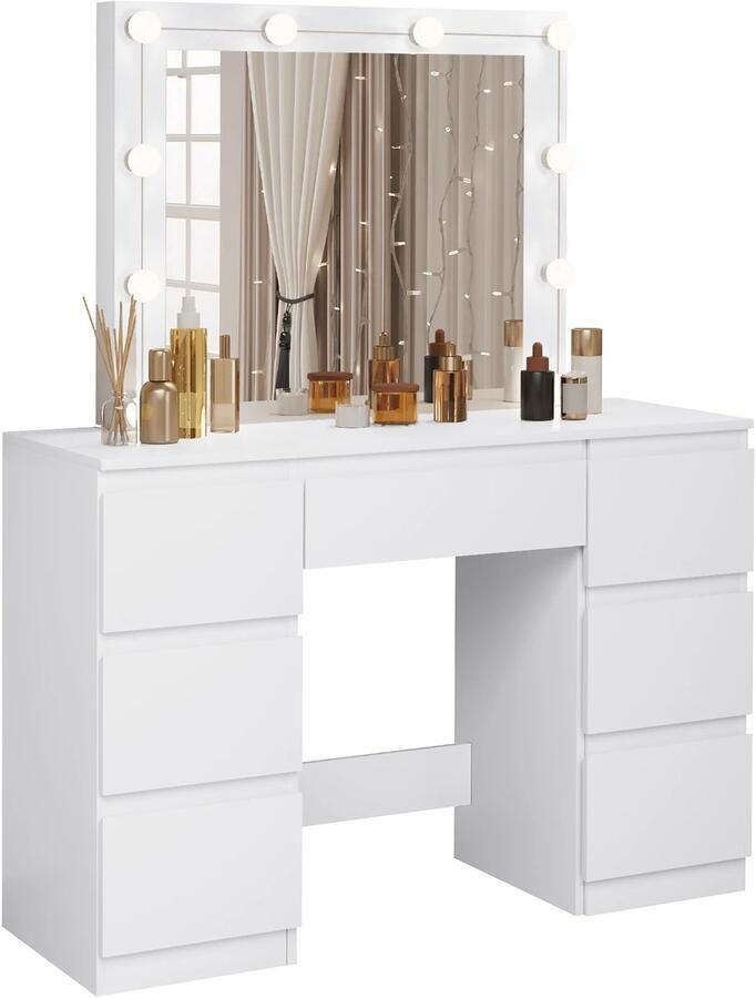 Tresaro Make-up tafel met spiegel kaptafel met verlichting verstelbare LED 7-laden grote spiegel cosmetische tafel voor meisjes en dames elegant design ideaal voor slaapkamer en beauty-organisatie - Foto 2