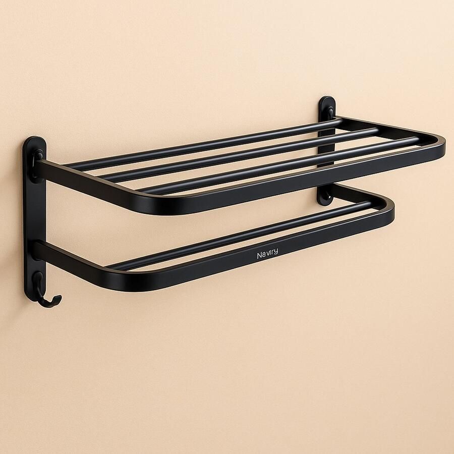 Novity Opklapbaar Wandrek voor Handdoeken – Badkamer Plank met Haken – Hangend – Industrieel LOFT Design