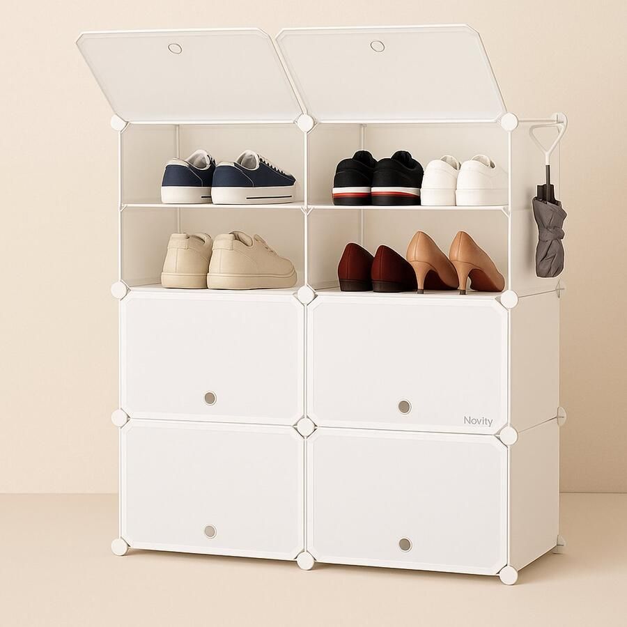 Novity Witte Modulaire Schoenenkast – Smal & Hoog Rek – Voor Schoenen Handdoeken & Badkameropslag – Ruimtebesparend Design
