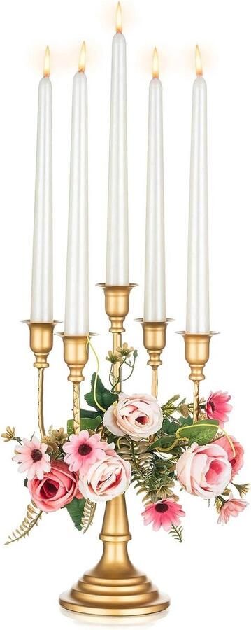 Nuptio 5 Armen Kandelaar 29.5cm Goud Metaal Krullende Wijnstok Kandelaars Bruiloft Evenement Feest Eettafel Huisdecoratie gold candle holders