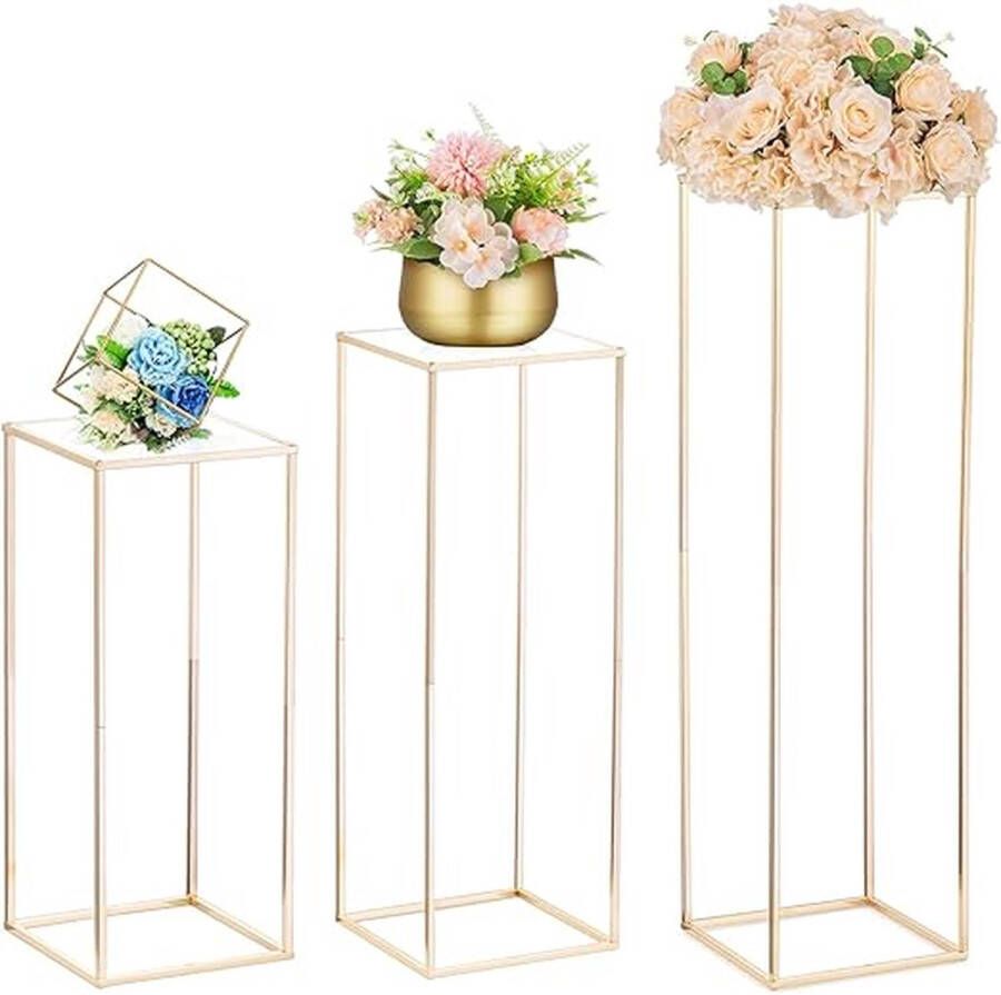 Nuptio Gouden Bruiloft Centerpieces voor Tafels met Acryl Top Pack van 3 Hoge Gouden Vaas voor Centerpieces Kolom Bloemenstandaard voor Bruiloften Feest Huisdecoraties 60cm 80cm 100cm