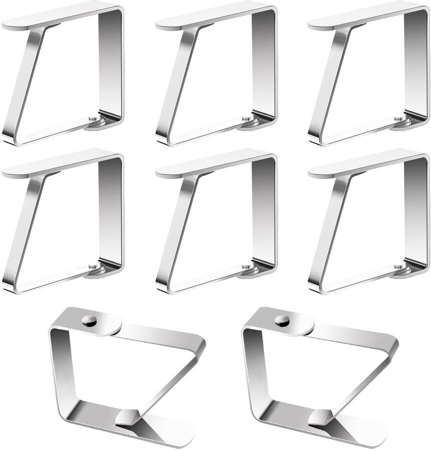Nutabevr 8-pack roestvrijstalen tafelkleedklemmen verstelbare tafelkleedklemmen flexibele verplaatsbare tafelkleedklemmen voor binnen- en buitengebruik dikke tafels tuintafel restaurant familie-eettafel