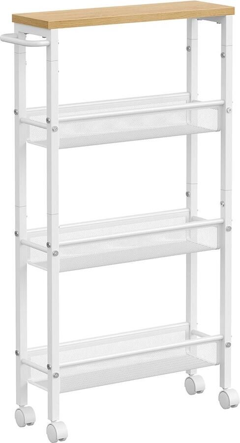 Rootz Living Rootz Oak White Trolley Cart Opbergwagen Rollende wagen Spaanplaat en staal Lichtgewicht Eenvoudige montage Ruimtebesparend 13 cm x 45 4 cm x 77 cm