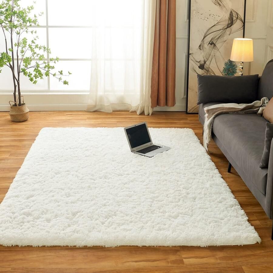 Obundi Fluffy Rug zacht wasbaar tapijt voor woonkamer kinderkamer en slaapkamer (crème 120x160cm)