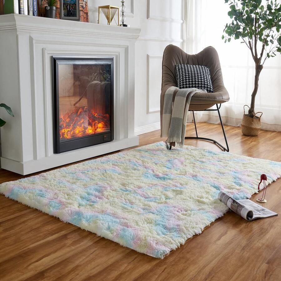 Obundi Woonkamertapijt Hoogpolig Tapijt Zachte Pluizige Tapijten Wasbare Tapijten voor Slaapkamer Woonkamer Kinderkamer (Regenboog 140x200cm)