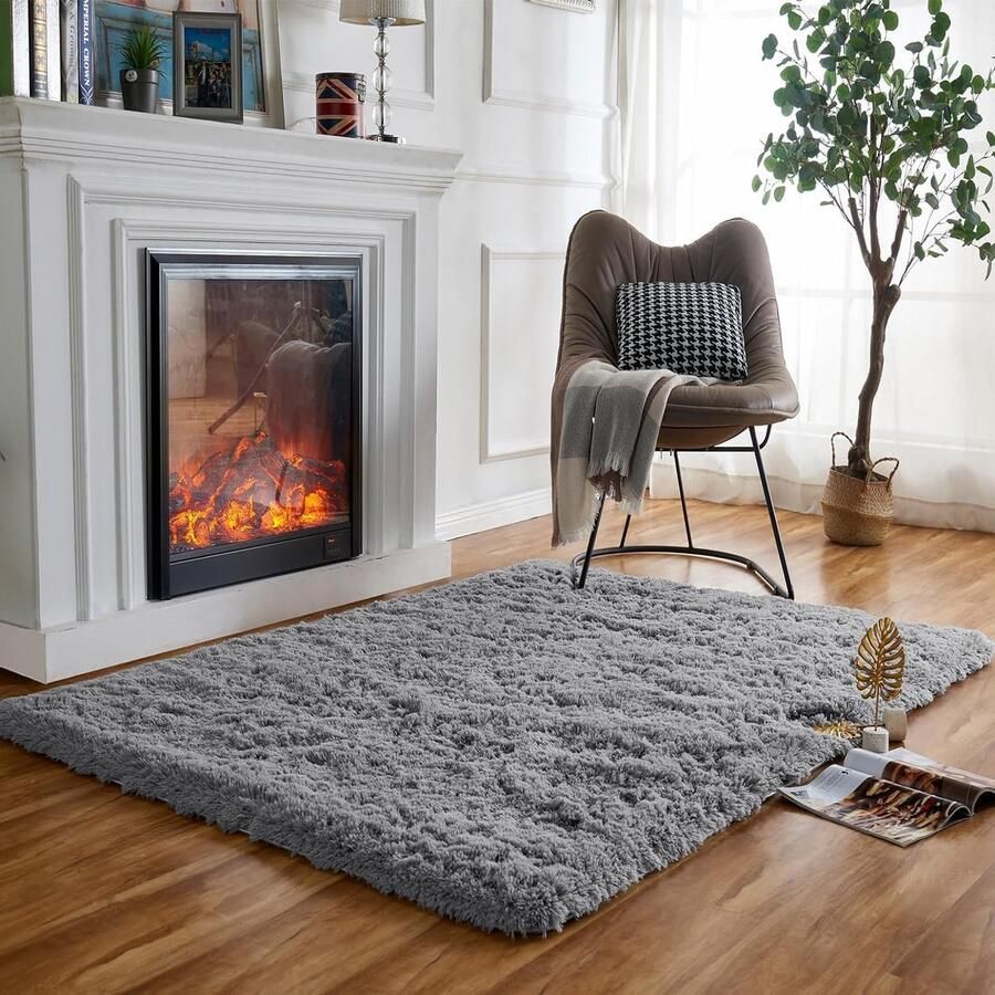 Obundi Shaggy hoogpolig vloerkleed woonkamerkleed zacht kinderkleed antislip slaapkamerkleed (grijs 90x160cm)